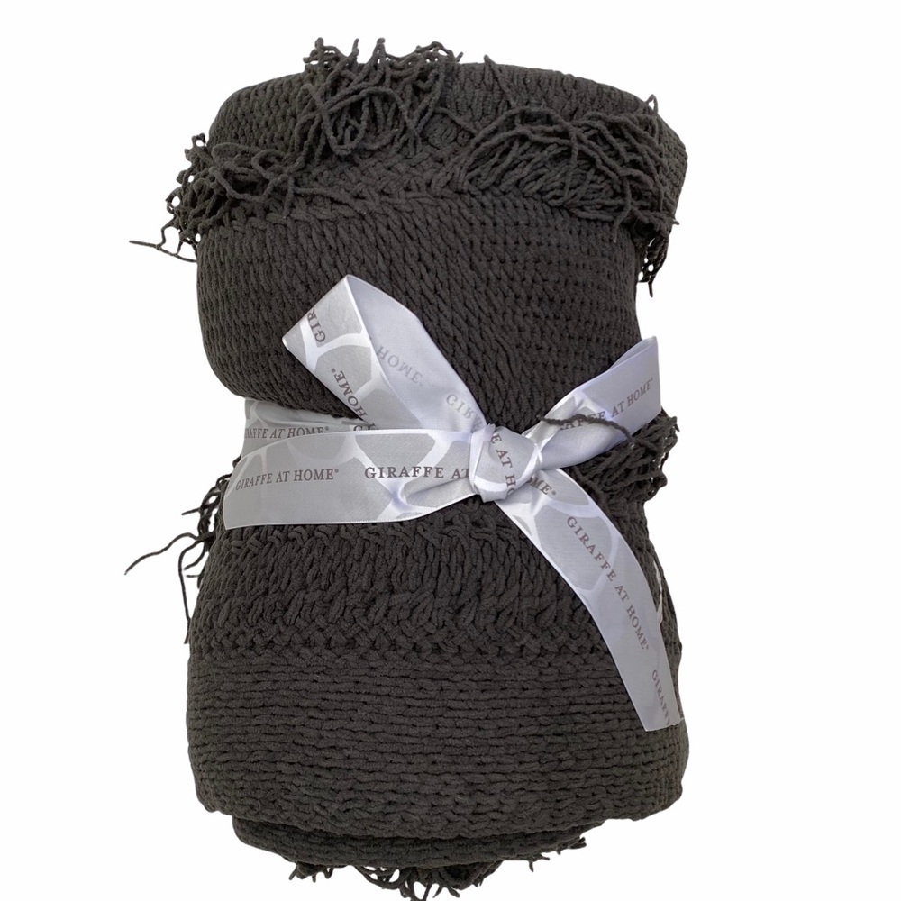 Giraffe at Home Moroccan Wedding Throw Blanket Charcoal